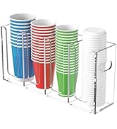 WINFFOR Disposable Cup Organizer Dispenser - 4 Compartments Clear Acrylic Cup and Lid Holder with...