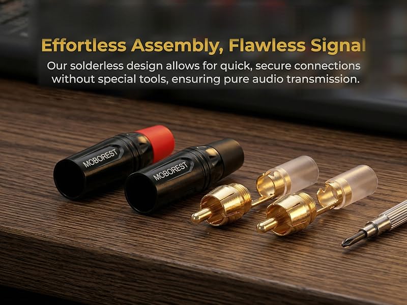 RCA Male Plug Adapter Audio Phono Gold Plated Solder 24K Gold-Plated Phono Jack Adapter