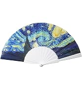 Salutto Hand Fan with Famous Painting Van Gogh & Gustav Klimt & Monet Painted Beautiful Fabric 5