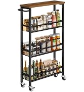 Pipishell Slim Storage Cart with Wheels - 4 Tier Rolling Kitchen Storage Cart with Handle and Woo...