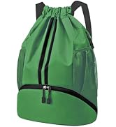 Hoedia Sports Drawstring Backpack - String Swim Gym Bag with Shoes Compartment and Wet Proof Pock...