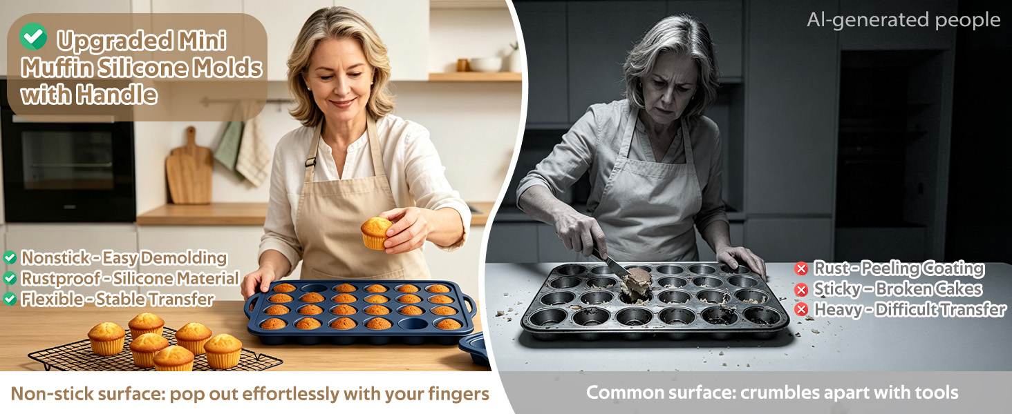 Upgraded Mini Muffin Silicone Molds with Handle