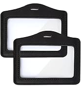 Larpur Horizontal Badge Holders, Double-Sided Clear ID Card Cases, PU Leather Work ID Badge Case,...