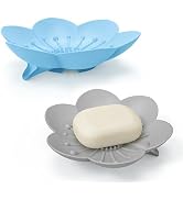 Soap Dishes 2 Pack Self Draining XL Flexible Bar Holder for Shower Steamer, Silicone Flower Soap ...