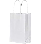 100 Pack Sturdy Small White Kraft Paper Bags with Handles Bulk, bagmad Gift Bags 5.25x3.25x8 inch...