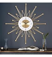 Lafocuse 23 Inch Metal Gold Starburst Wall Clock, Large Mid Century Modern Wall Clocks, Art Deco ...
