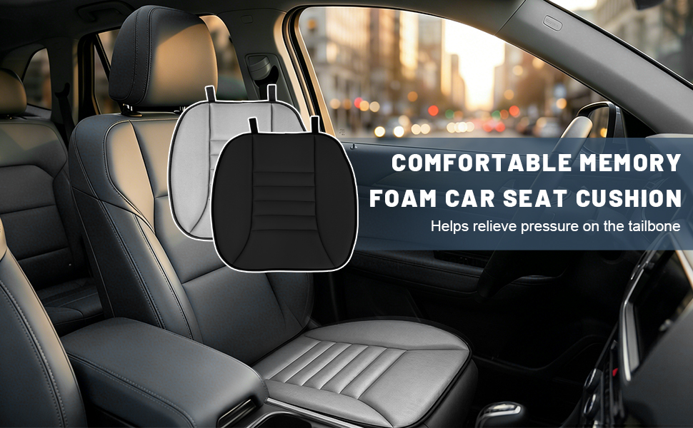 Car Seat Cushion, 1.2" Thick Comfort Memory Foam Auto Seat Pad with Non Slip Bottom