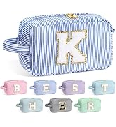 YOOLIFE Makeup Bag for Women - Monogram Cute Initial Blue Makeup Bags Cosmetic Toiletry Pouch Mak...