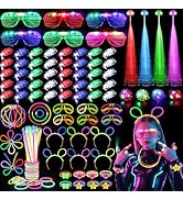 Glow in the Dark Party Supplies for Kids Adults, 128PCS Light Up Party Favors with LED Glasses, L...
