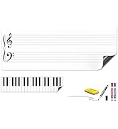 HOMiDEK Large Magnetic Backing Dry Erase Music Staff Whiteboard Sheet, 47" x 17.5" Grand Staff Ma...