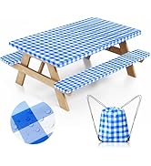 Picnic Table Cover with Bench Covers and Bag, Camping Table Camping Essentials Cover with Elastic...
