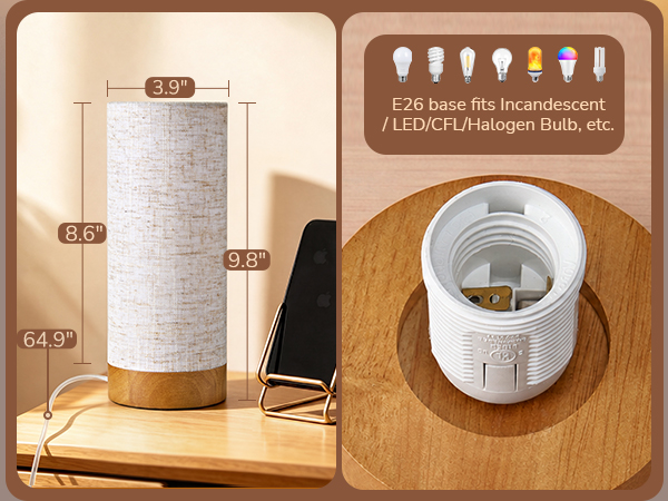 E26 BASE SMALL BEDSIDE TABLE LAMP
