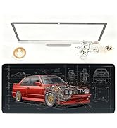 Retro Car Blueprint Mouse Pad – Large Extended Desk Mat 35.43 x 15.75 in – Classic Red Tuner Car ...
