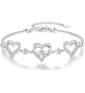 CDE Forever Love Heart Charm Link Bracelet for Women, 925 Sterling Silver Birthstone Bracelet Ann...
