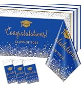 3 Pack Class of 2026 Graduation Tablecloths,Foil Dot Plastic Disposable Rectangle Table Covers fo...