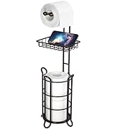 Toilet Paper Holder Stand Tissue Paper Roll Dispenser with Shelf for Bathroom Storage Holds Reser...
