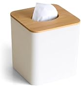 KALEKAIL Tissue Box Cover, White Tissue Holder with Bamboo lid, Cube Decorative Tissue Box Cover ...