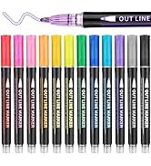 Teskyer Glitter Metallic Outline Markers, Water-Based Paint Marker Pens for Greeting Cards, Rocks...