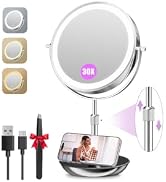 Auxmir 9" Large Lighted Makeup Mirror with Magnification, 1X/30X Double Sided Magnifying Mirror w...
