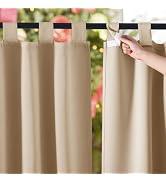 NICETOWN 2 Panels Outdoor Curtains for Patio Waterproof 84" Long, Detachable Sticky Tab Top Therm...