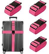 Luggage Straps for Suitcases TSA Approved Travel Belt 4 Pack by Chelmon(Rose Red)