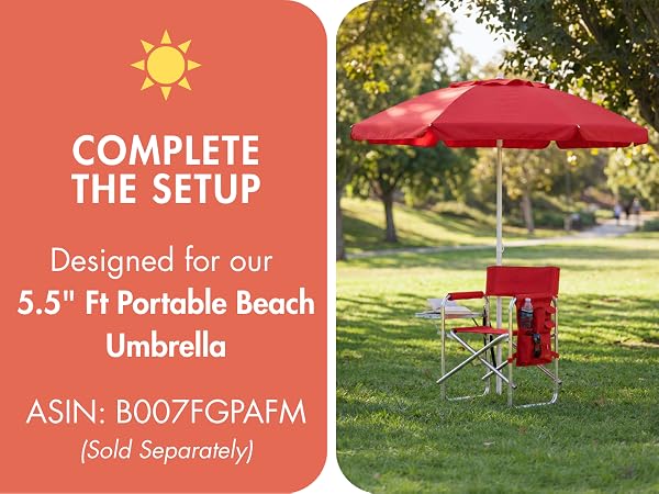 pair this foldable chair with a matching 5.5 foot beach umbrella to create a complete shaded setup