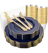 NOCCUR 175PCS Blue Plastic Plates with Disposable Silverware - Include 50 Blue Disposable Plates ...