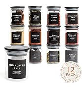Livabl Black Bamboo Spice Jars with lids and Labels (200ml 12 pack) Glass Storage Jars with Bambo...