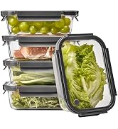 Spreccio Glass Food Storage Containers with Lids, 5 Pack of 36oz, Glass Meal Prep Container with ...