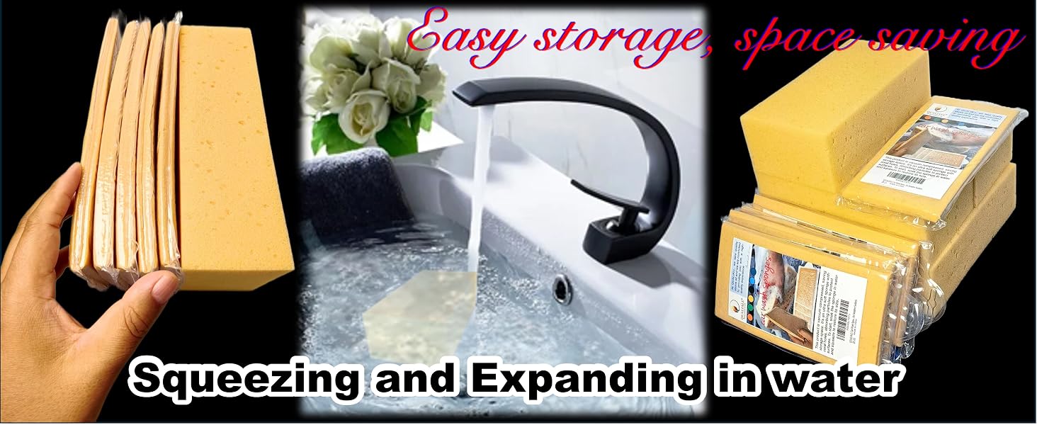 Compressed large sponges for cleaning