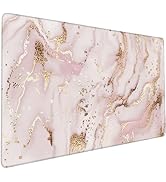 Large Gaming Mouse Pad for Desk, Gold Pink Liquid Marble Texture Desk Mat for Desktop, Non-Slip R...