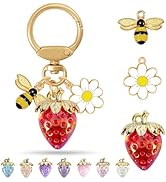 ANHBKAR Strawberry Bag Charm with Flower & Bee for Handbags or Wallet - Cute Strawberry Keychain ...