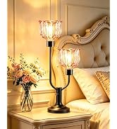 TECHYAP Mid Century Modern Table Lamp Vintage Black Flower Lamp Dimmable | 2 Bulbs Included Lotus...