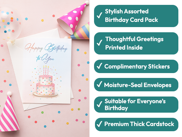 complementary stickers, printed inside messages, premium thick cardstock, suitable for all ages.