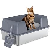 Vivifying Stainless Steel Cat Litter Box, XL Extra Large Semi-Enclosed Metal Pan with Side Entry,...
