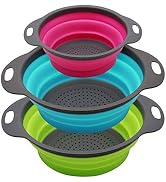 Qimh Collapsible Colander Set of 3 Round Silicone Kitchen Strainer Set - 2 pcs 4 Quart and 1 pcs ...