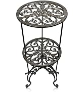 Linton Arts Cast Iron Plant Stand Indoor, 2 Tier Vintage Plant Shelf with Ornate Design, Heavy Du...