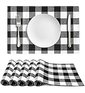 HAKACC 6 PCS 19"x12" Fall Buffalo Checkered Plaid Placemats Reversible Placemats for Christmas Th...