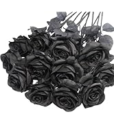 YGbridge Black Roses Artificial Flowers, 12 Pcs Fake Rose in Bulk, Long Stem Realistic Silk Roses...