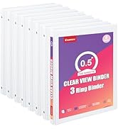 Comix Durable 0.5 Inch 3 Ring Binder with Clear Cover, 0.5" Round View Binder with 2 Interior Poc...