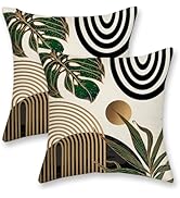 DAFENA Black Boho Pillow Covers 18x18 Inch 2 Pcs Green Gold Tropical Leaf Mid Century Summer Outd...
