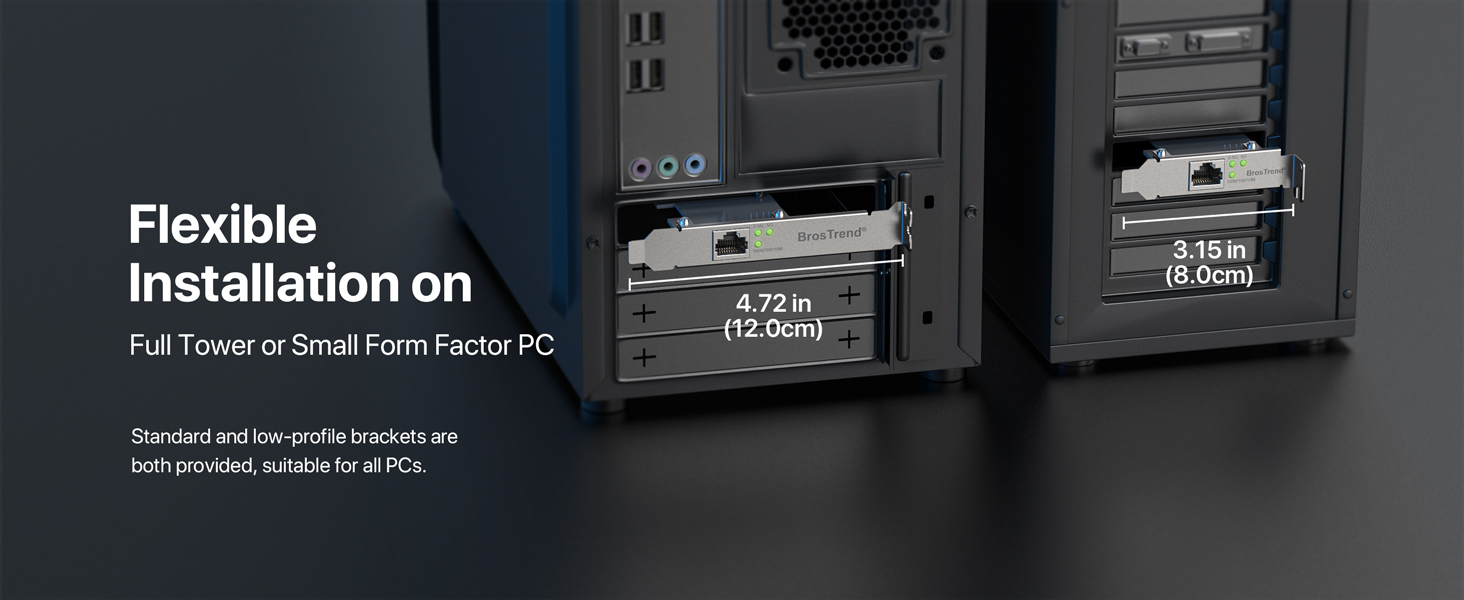PCIe nic with Standard and Low Profile Brackets Fits for Full Tower or Small Form Factor PC