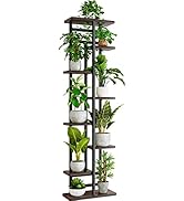 YOCOMEY 8 Tier 9 Potted Wood Tall Plant Stand Metal Rack Indoor, Multiple Flower Pot Holder Shelv...
