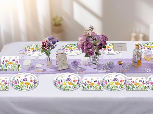 Spring Tulip Floral paper plates and napkins
