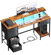 Korfile 47 Inch Computer Gaming Desk with Power Outlets LED Lights Reversible Home Office with Ad...