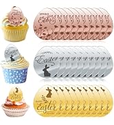 30PCS Happy Easter Cake Toppers, Mirror Acrylic Cupcake Toppers 3 Patterns & 3 Colors Custom Cupc...