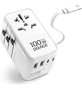 DOACE Universal Travel Adapter, 100W GaN 3.0 International Power Adapter with Built-in USB-C Cabl...