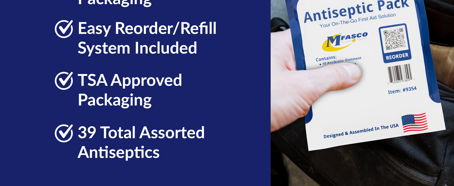 TSA approved package assembled in the USA 39 assorted antiseptics home bag kit reorder