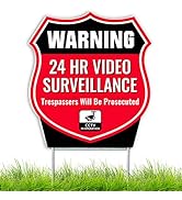 24 Hour SHIELD Video Surveillance Sign - Home Security CCTV System in Operation Yard Sign (Red Co...