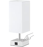 Touch Besides White Table Lamp with USB Ports - 3 Way Touch Lamps Beside Desk, Nightstand Lamp fo...